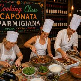 Catania, clase de cocina vegetariana con caponata y parmigiana siciliana